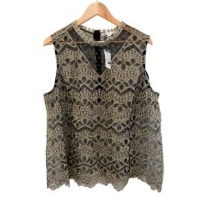 Cato Gold Embroidery‎ Black Sheer Lace Mesh Top Sz 22 24 W Renaissance Victorian